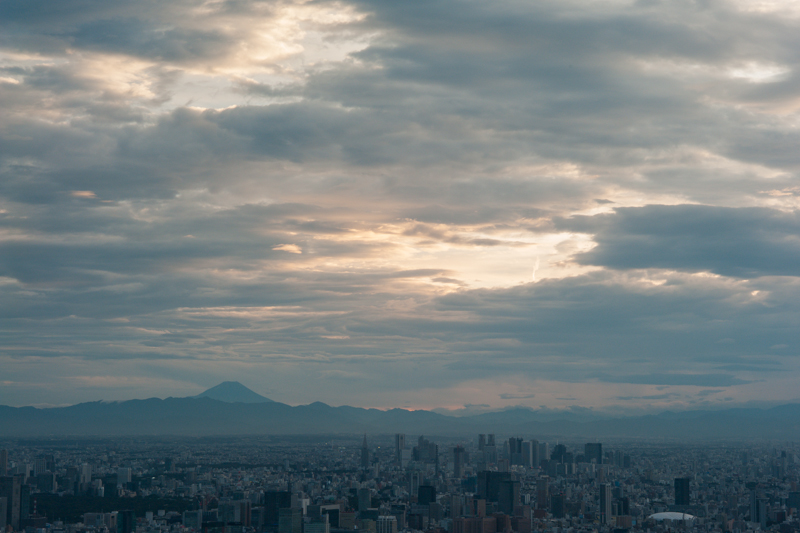 A cloudy summer sunset over central Tokyo.